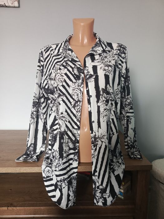 Koszula biało czarna w kwiaty paski alternative damska S H&M