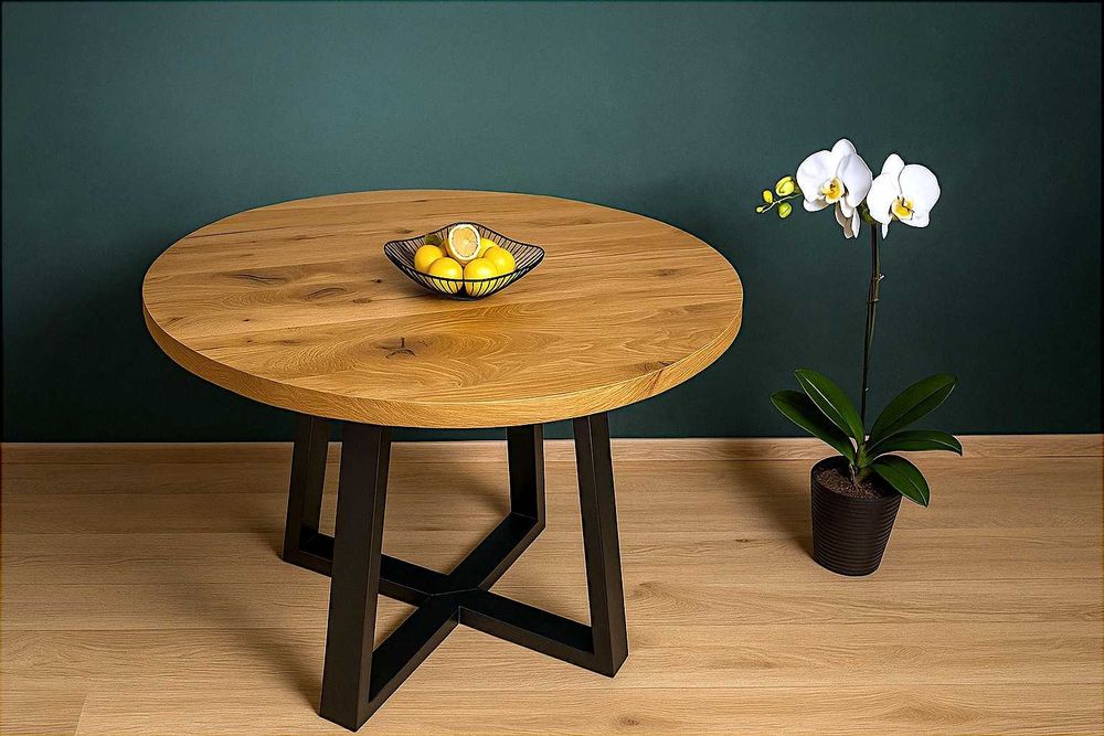 Stół Dębowy Okrągły LOFT, 100% Lite Drewno, Różne Wymiary, Rozkładany.