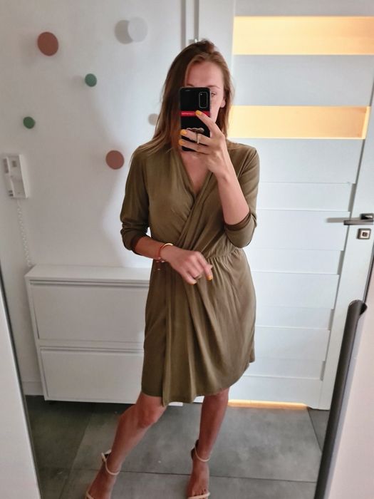 mbyM XL 42 sukienka kopertowa midi do pracy elegancka klasyczna modal