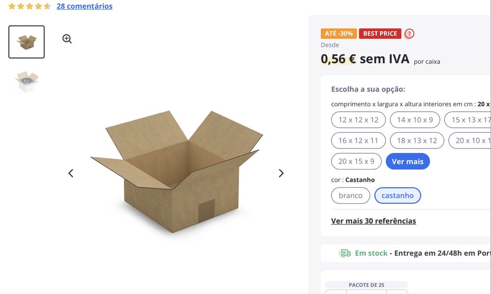 68 Caixas de Cartão 20x25x11cm