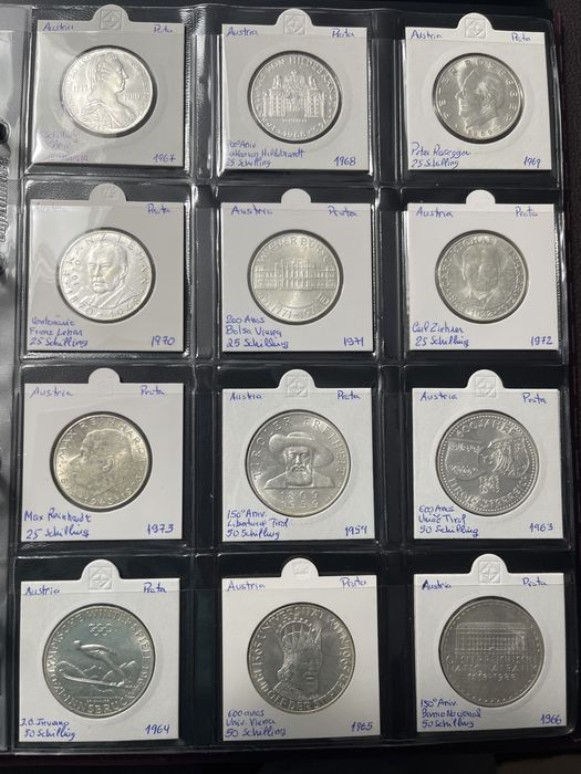 Moedas prata Austria 1924 a 1979 (98 moedas)