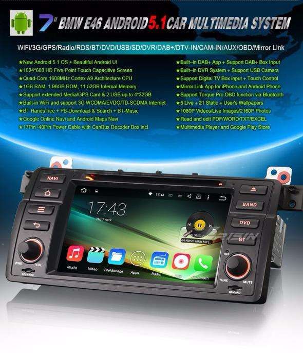 Bmw 320 E46 serie 3 2 Din Android 14 dvd OctaCore