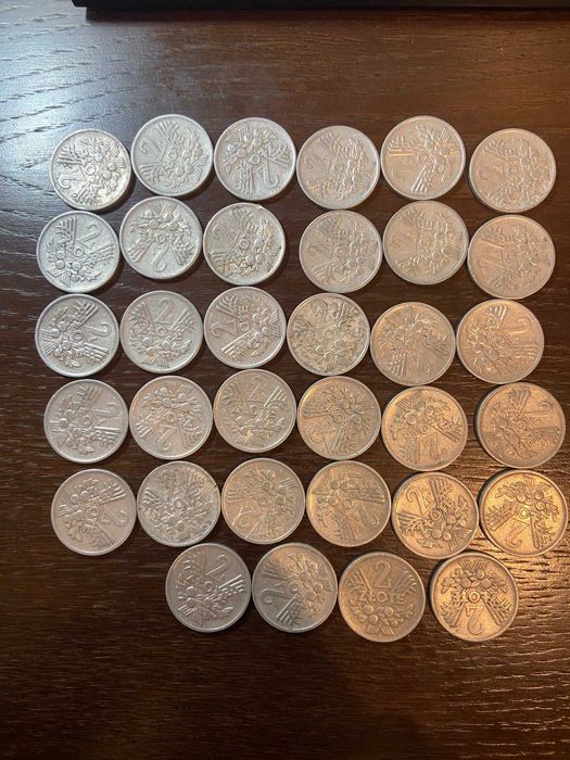 Monety kolekcjonerskie 2 zł PRL 1974 r. aluminium 34 szt. obiegowe