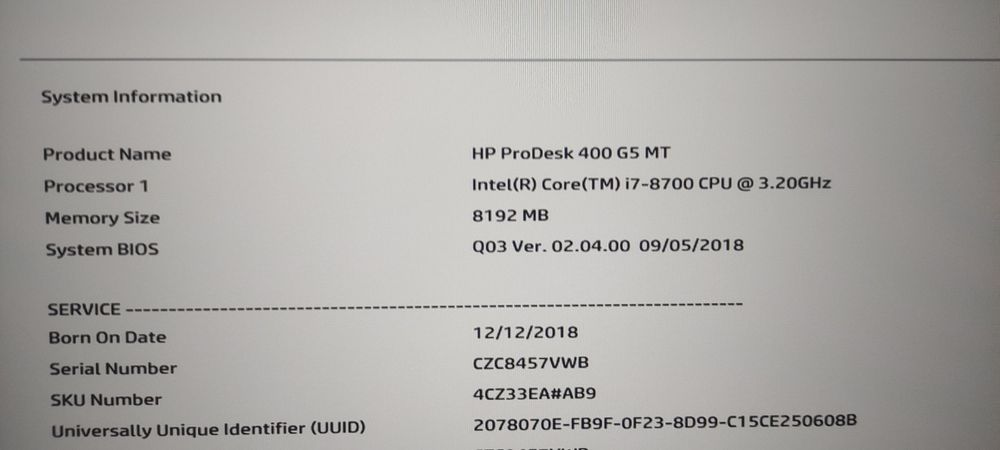 HP Prodesk 400 G5 MT - i7-8700