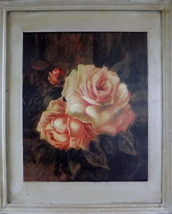 Postarzany Obraz Róży Tryptyk Biało-Różowy 56x46cm Do Sypialni Salonu Vintage Elegancki Dekoracja Ścienna Mebliva