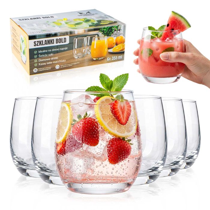 Szklanki do napojów wody 6x ZESTAW 335 ml gładkie szkło