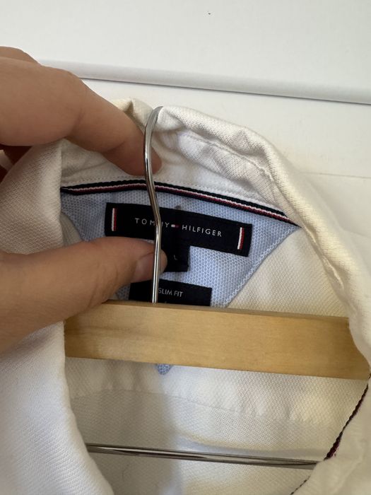 Koszulka z długim rękawem biała Tommy Hilfiger L Slim Fit
