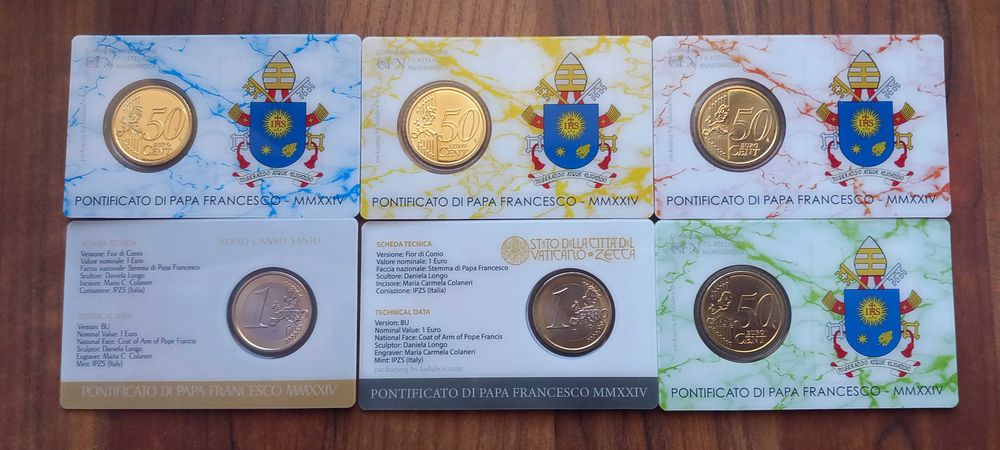 6 Moedas Vaticano 1€ e 50 Cêntimos) Papa Francisco