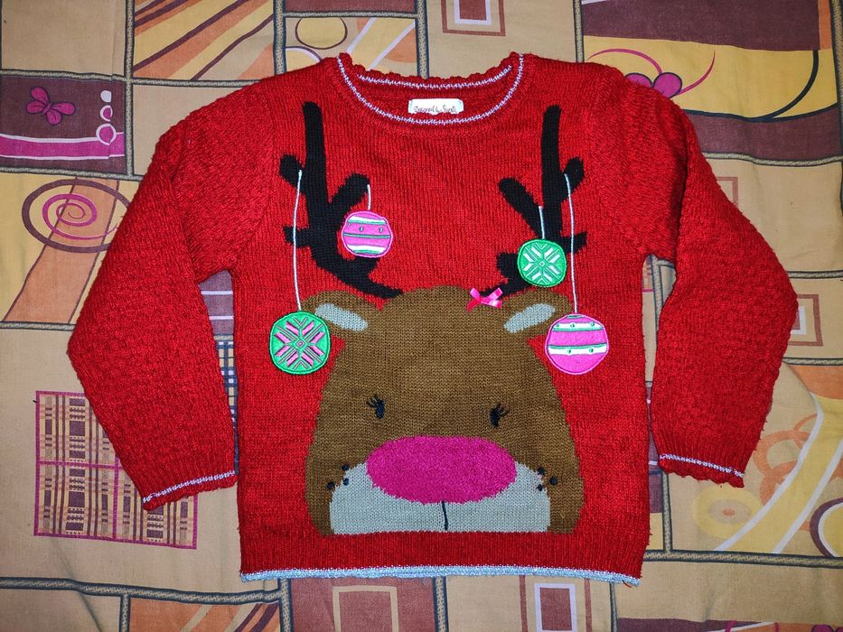 Новогодняя кофта свитер новорічний на девочку  5-11л.