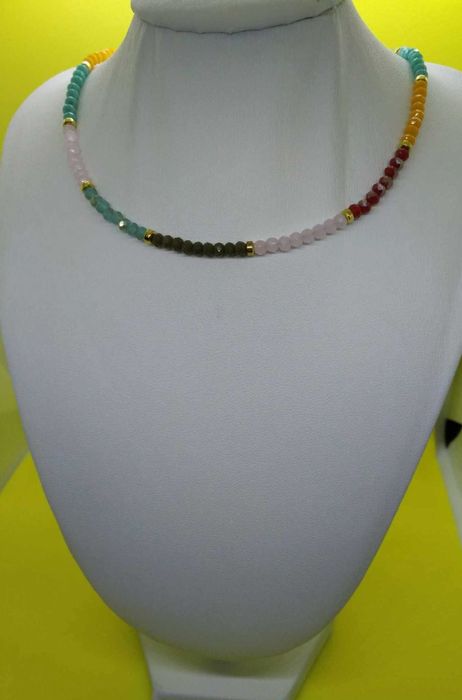 Colar Contas Vidro Facetadas e Brilhantes Coloridas NOVO