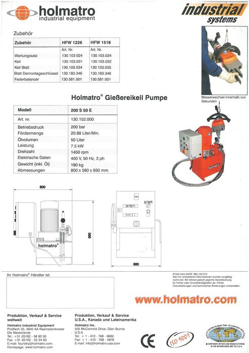 Hydrauliczny klin odlewniczy HOLMATRO do czyszczenia odlewów typ HFW 1518+