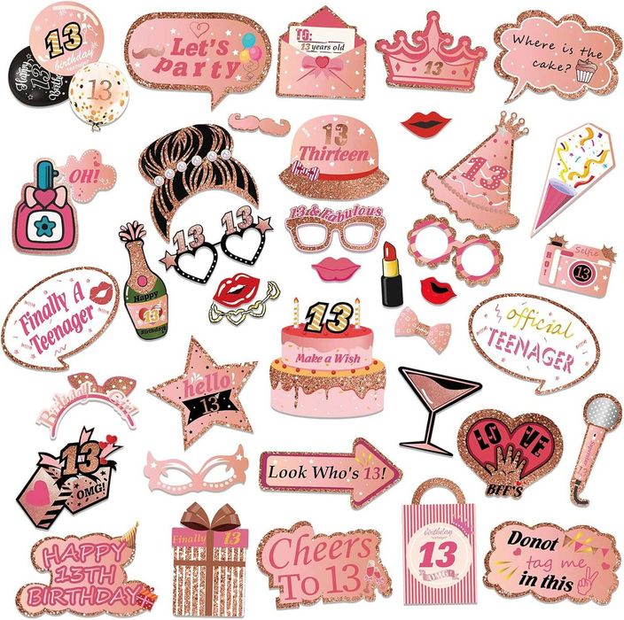 Rekwizyty fotobudki 13 urodziny imprezę dla nastolatków 39 elementów