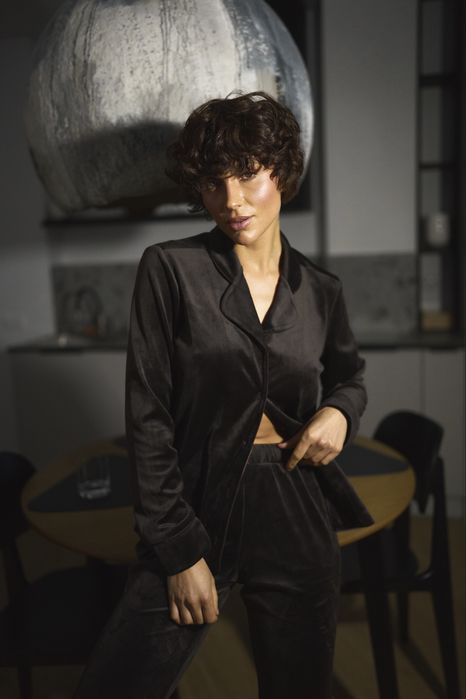 Жіноча піжама плюш велюр темний шоколад С, М, ХЛ