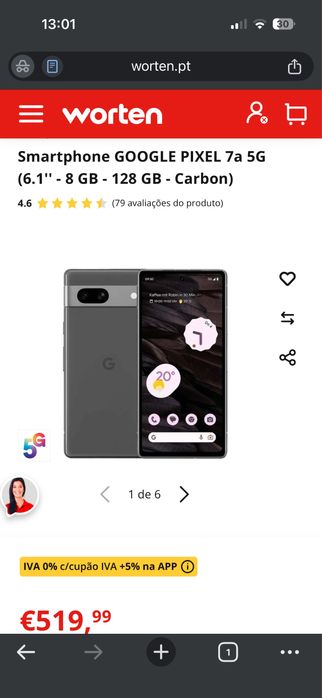 Google Pixel 7A como novo