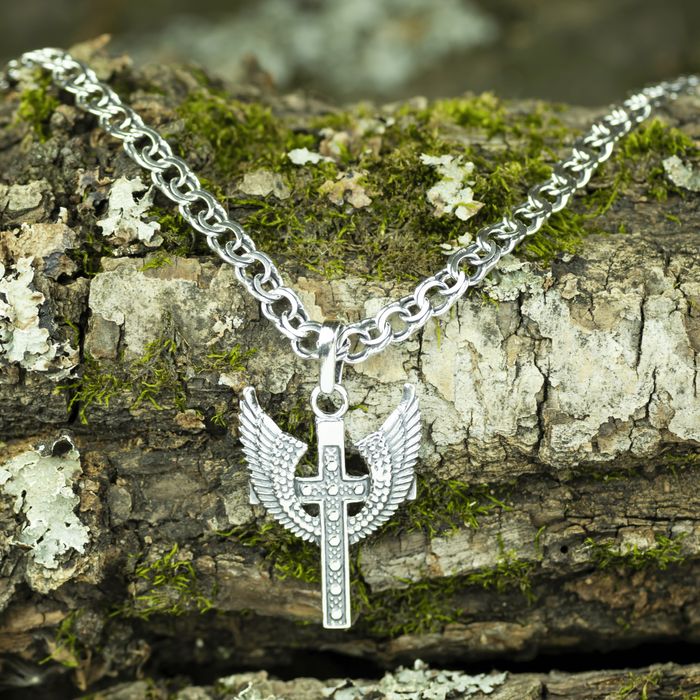 Хрест з крилами янгола. Срібний хрест