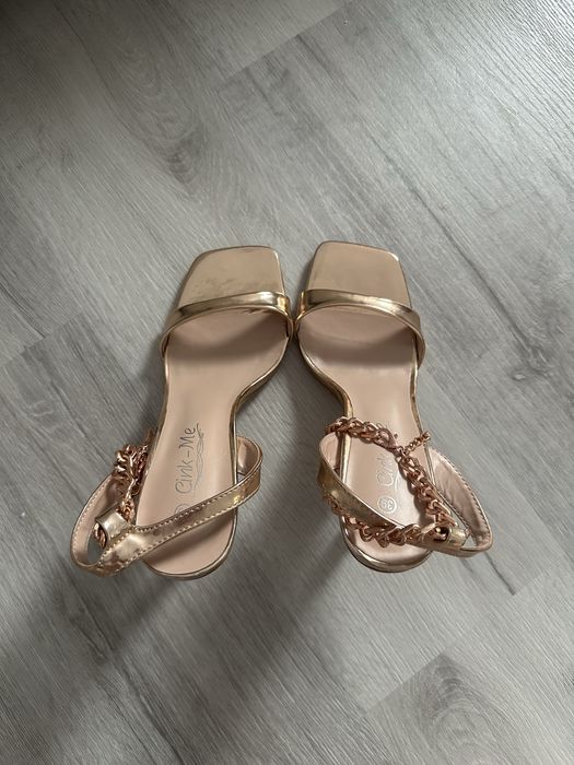 Sandały na szpilce złote, szpilki złote, szpilki rozmiar 39