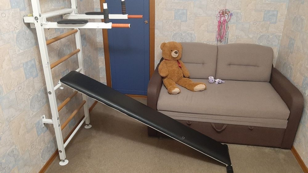 Шведська стінка (турник, бруса, лавка, кільця, канат)