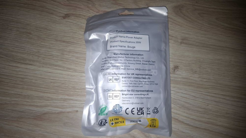 Ładowarka sieciowa USB typ C do Apple 30W biała z kablem 1.2m