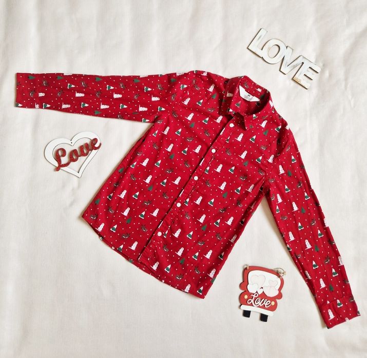 Новорічна Різдвяна сорочка H&M хлопчик 8-9 р рубашка