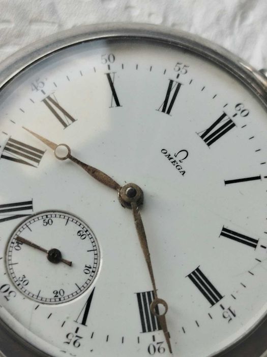 Relógio Omega de bolso muito raro e antigo em prata