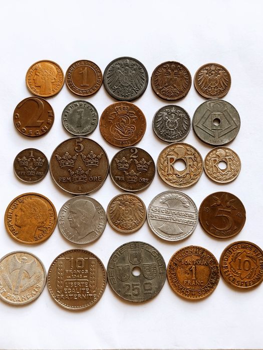 25 старовинних монет світу. Німеччина Швеція Франція Бельгія Голландія