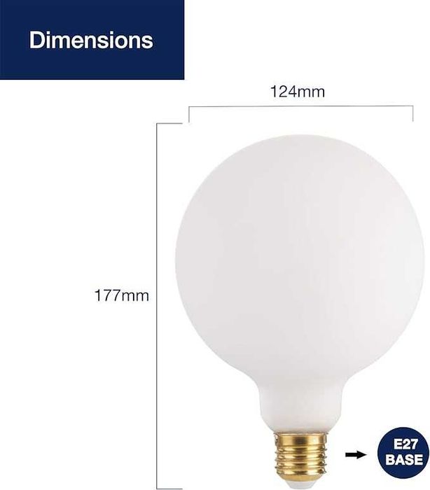 Duża Żarówka 12,5 x 17,5 cm LED G125 Opal E27 7W, 2700K, ściemnialna