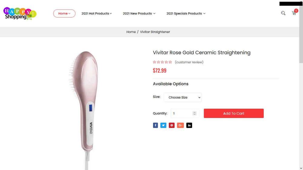 Керамическая щётка выпрямления волос VIVITAR PG 7200RG из США