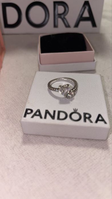 Anel Pandora Double Heart Sparkling Ring