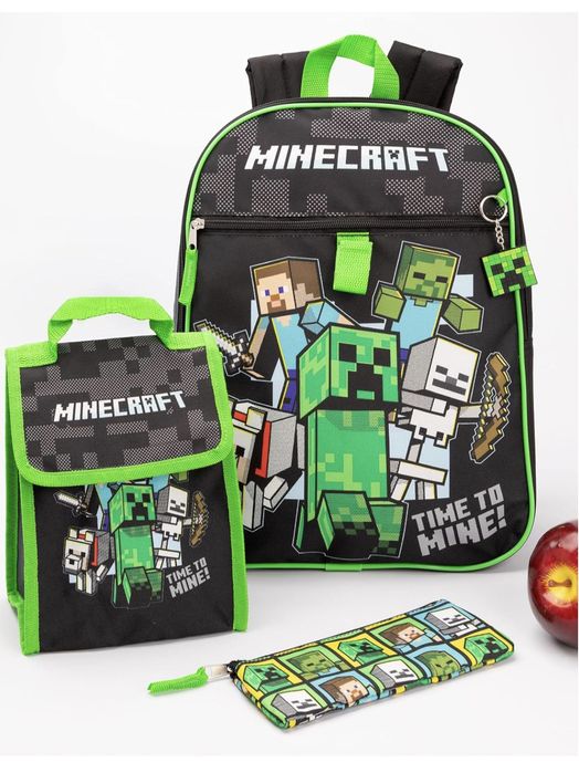 Minecraft Plecak szkolny dla dzieci, zestaw z torbą na lunch i piórnik