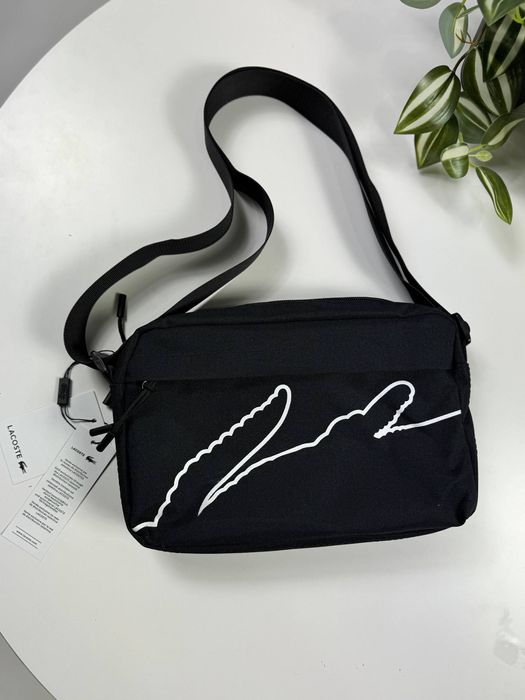Сумка Lacoste Lacosta лакоста месенджер через плече чорна і синя