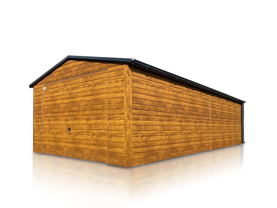 Garaż jednostanowiskowy 4x8 m Dach dwuspadowy, Brama uchylna, Drewnopo