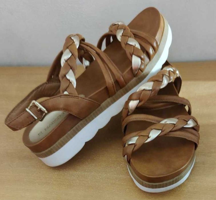 Marco Tozzi Sandały brąz/camel złoty na wyższej podeszwie Stan Bdb r38