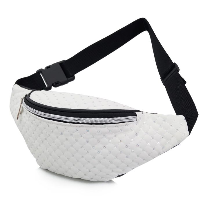 VERSOLI nerka damska saszetka biodrówka pikowana z cekinami N114 biała