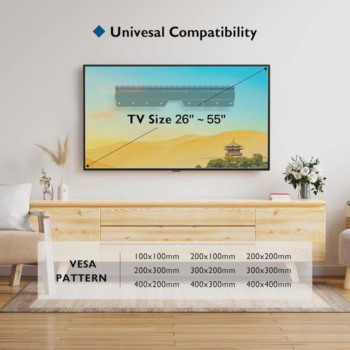BONTEC Ultra Slim Uchwyt Ścienny do TV 26-55 Cali, Max VESA 400x400