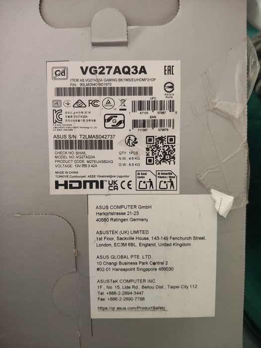 Monitor ASUS VG3A 27'