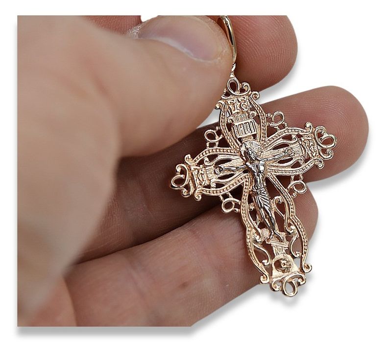 Krzyżyk Prawosławny z czerwonego różowego złota 14k 585 Gdańsk oc012rw