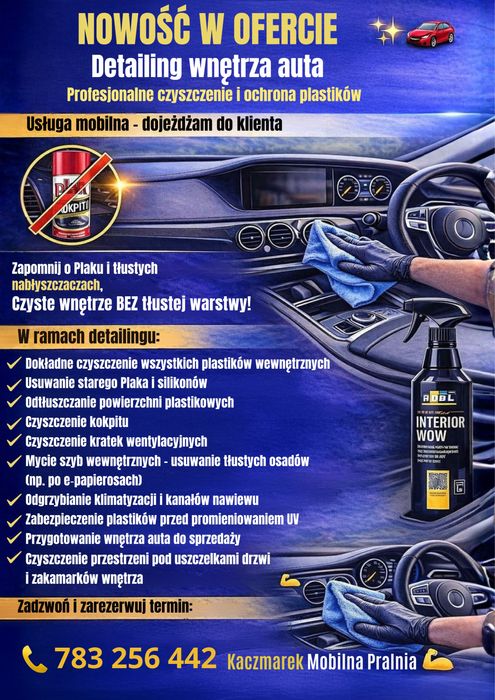 Nowość detailing auta i czyszczenie ekstrakcyjne tapicerki