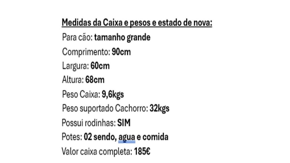 Caixa nova de Transporte para Cães
