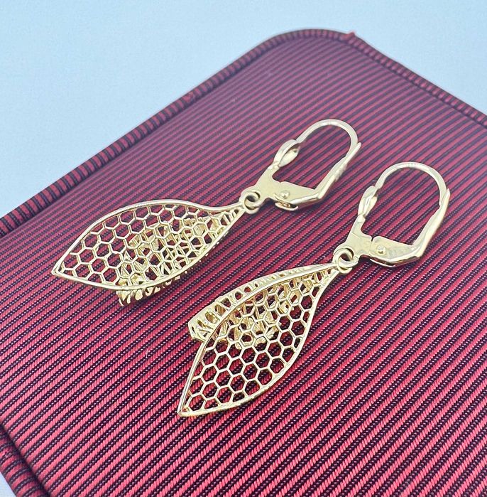 Złote kolczyki wiszące listki 2,19g 585 14K dł. 4cm