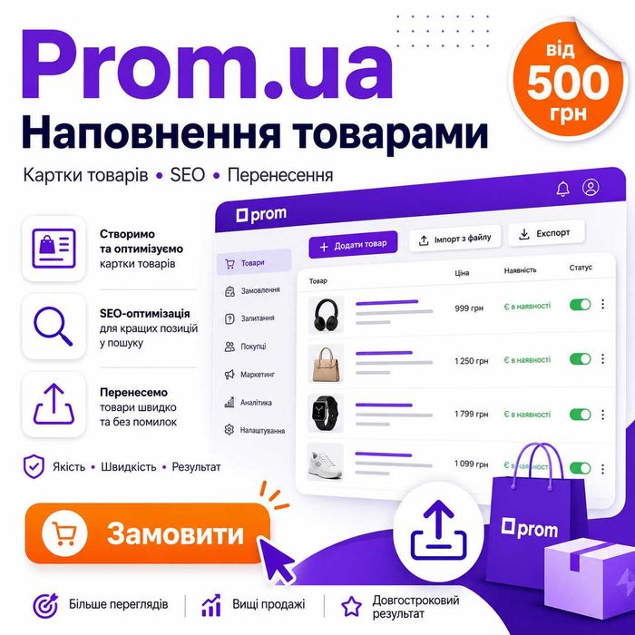 Наповнення магазину Prom.ua товарами | Оформлення, SEO, перенесення