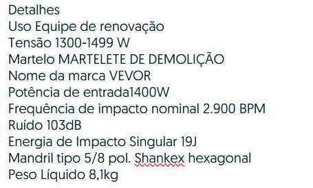 D21-Vevor Martelo de demolição 1400w com ponteiras 2900 BPM com mala
