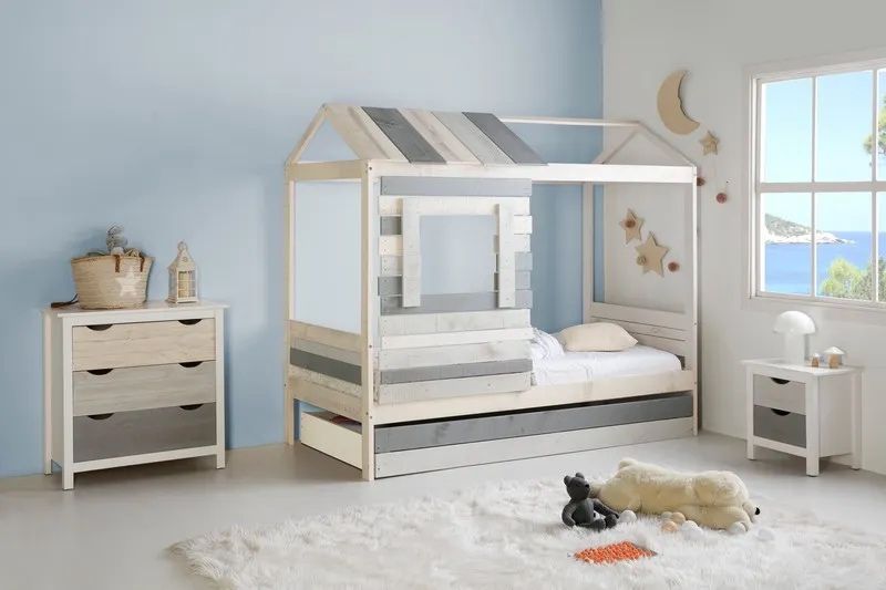 Cama cabana com gaveta e colchao criança molaflex