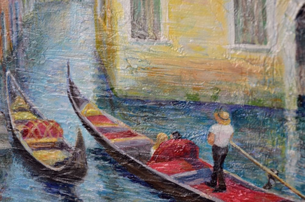 Wenecja.Gondola.Obraz ręcznie malowany na prezent.Weduta od autora.
