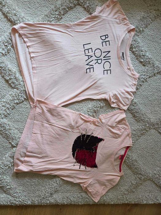 2 x t-shirt różowe kot cekiny 146 152