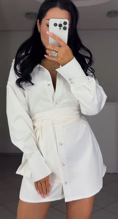 Біла сорочка oversize з поясом | нова з біркою