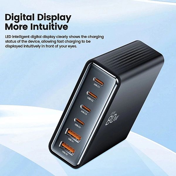 Stacja ładująca Tech-protect DC80W-GAN 6-PORT PD80W/QC3.0 - czarne