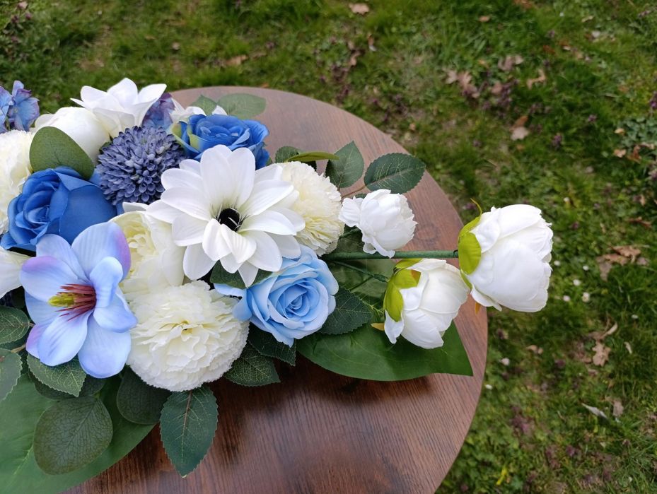 Komplet stroik wiązanka bukiet sztuczne kwiaty premium na grób pomnik