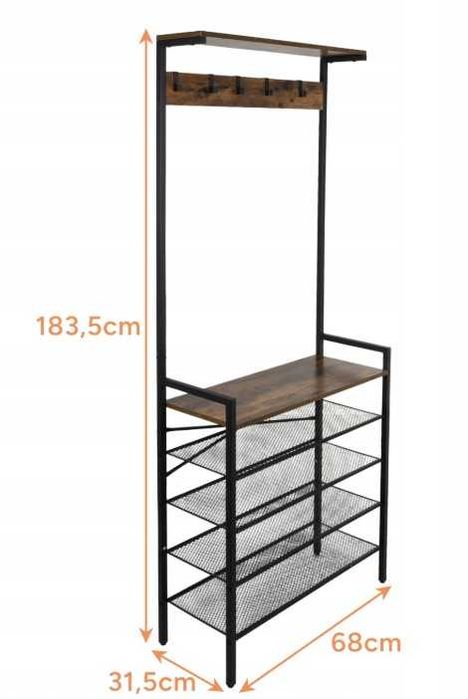 Wieszak Organizer do Przedpokoju z Siedziskiem Cztery Półki Loft