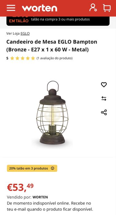 Candeeiro de mesa rustico EGLO