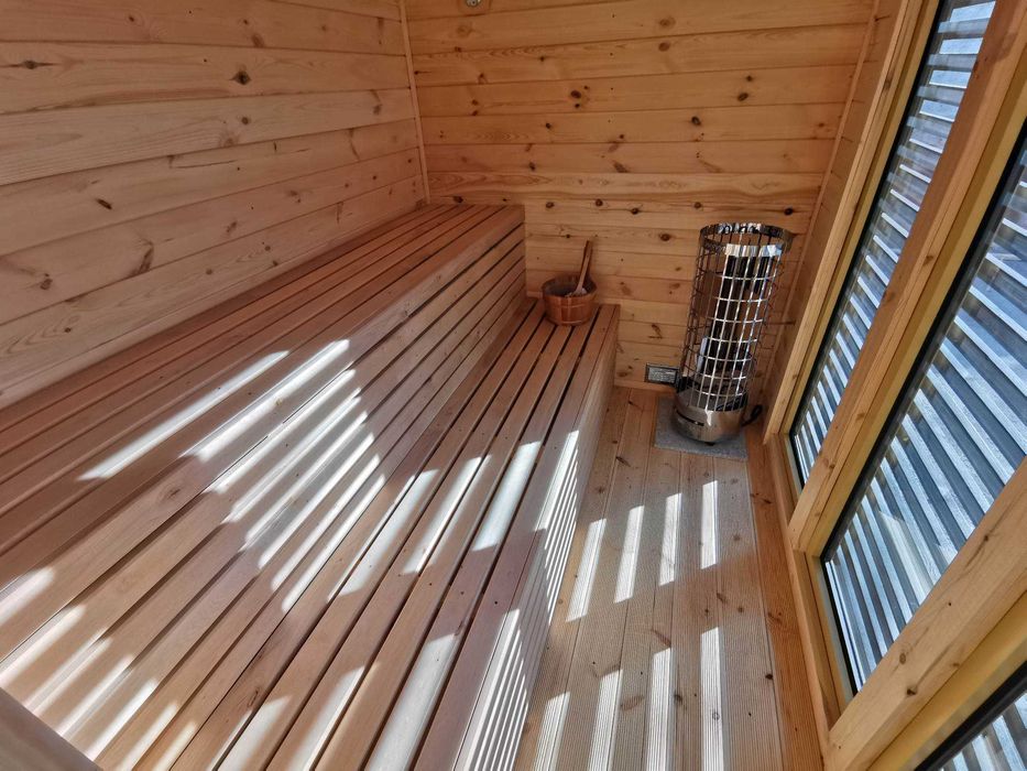 Sauna Ogrodowa 4x2m dwa poziomy ławek Ocieplona Zestaw Raty Leasing